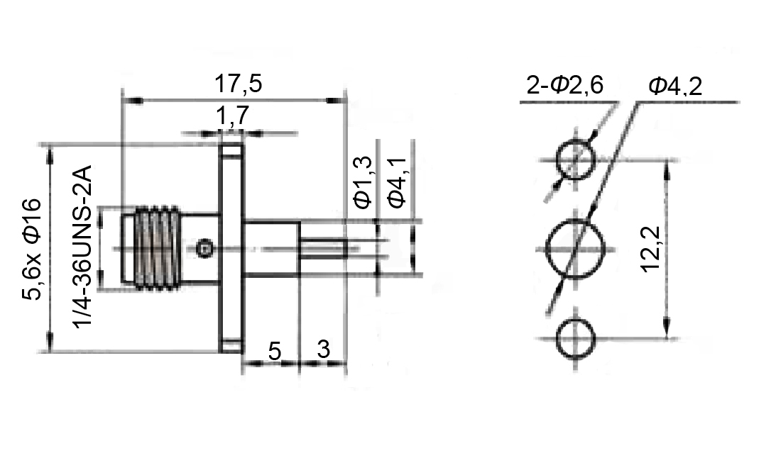 Sma разъем чертеж. 1 4 36 uns. 1 4 36 uns. 1/4-36uns-2b. разъем sma c58j.